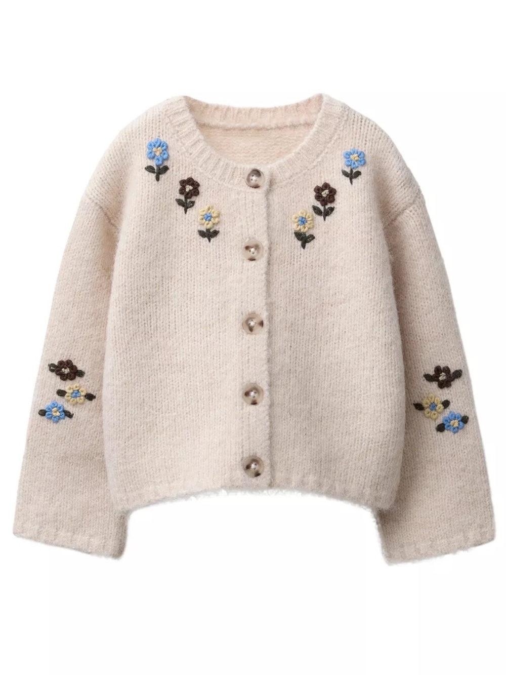 Cream Floral Embroidered Button Cardigan